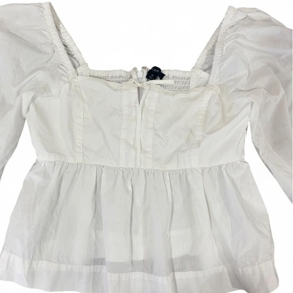 J.Crew White Cotton Puff Sleeve Peplum Top Size 6 Square Neck Cottagecore Blouse